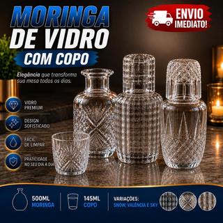 Moringa de Vidro com Copo Jarra 500ml Tampa 145ml Para Água Suco Bebidas Mesa Cabeceira
