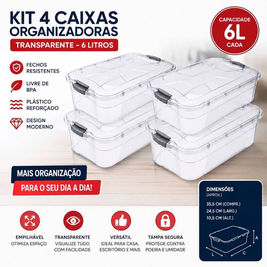 Caixa Organizadora transparente 6 litros Uninjet