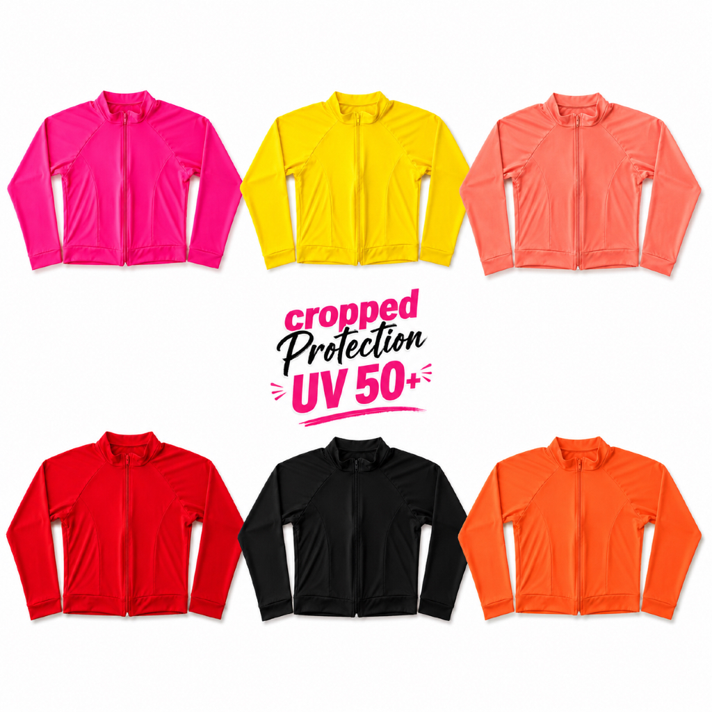 Camisa Proteção 50+ com Zíper Cropped Feminina Casaco Fitness academia corrida lazer esportes geral