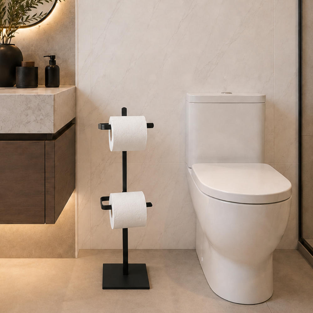 Porta Papel Higiênico de Chão para 2 Rolos Organizador Banheiro e Lavabo Turim