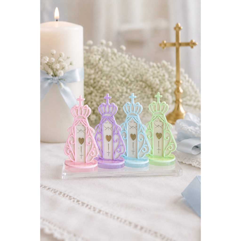 Mini Nossa Senhora Aparecida Em Acrílico Lembrancinha Batizado Crisma Primeira Comunhão Santinha Colorida