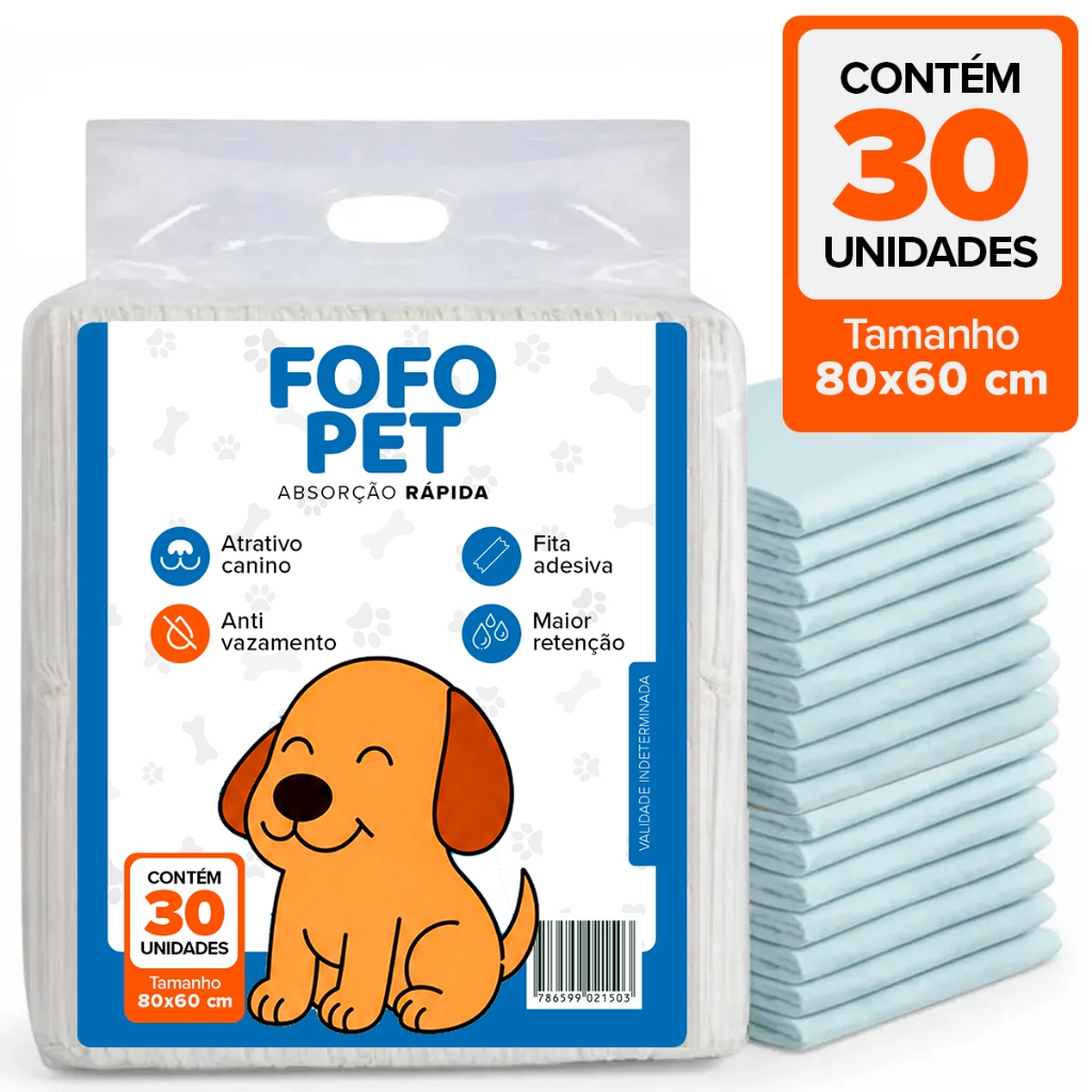Tapete Higiênico para Cães Cachorro Pet 60x80 com 30 unidades Porte Pequeno Médio Grande