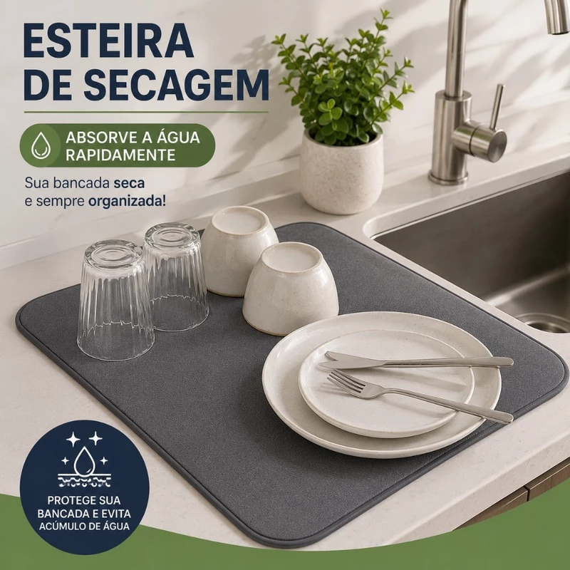 Esteira de Secagem de Louças 40x30cm Absorvente para Pia Cozinha Bancada Tapete Multiuso