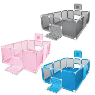 Cercadinho Bebê Grande Baby Bear Chiqueirinho Infantil com Tela Rosa Azul Cinza