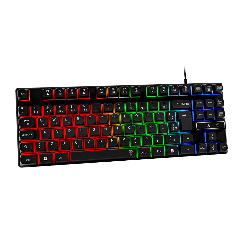 Teclado Gamer Clanm Rift 80% ABNT2 88 Teclas Membrana LED Rainbow USB Compacto Preto para PC Notebook
