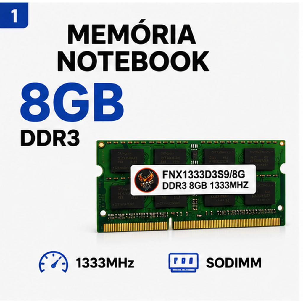 Memória RAM Notebook 8GB DDR3 1333MHz SODIMM FNX | Nova Lacrada | Upgrade Notebook Mini PC PDV