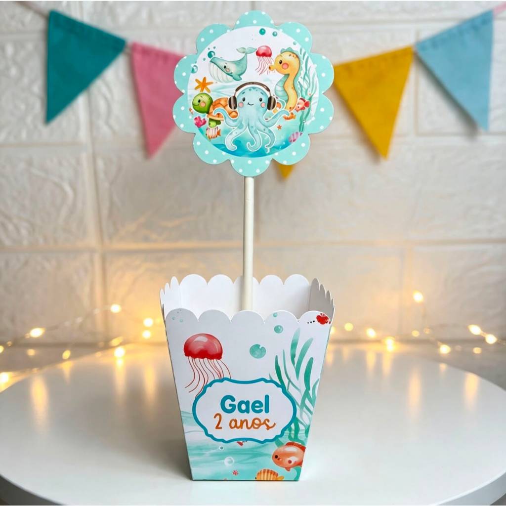 CENTRO DE MESA cachepô Fundo do Mar Azul Menino | lembrancinhas, decoração, mimos personalizados