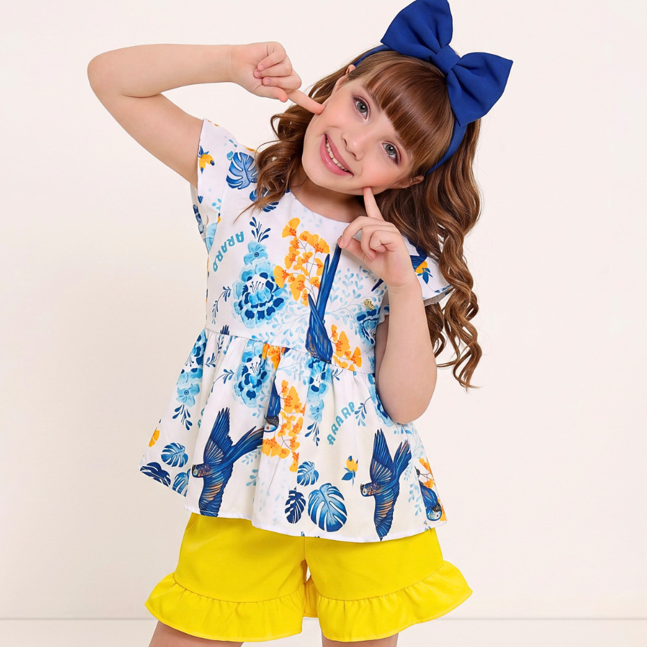 roupa infantil menina conjunto infantil menina blusa e bermuda confortavel estampado tamanho 4,6,8,10