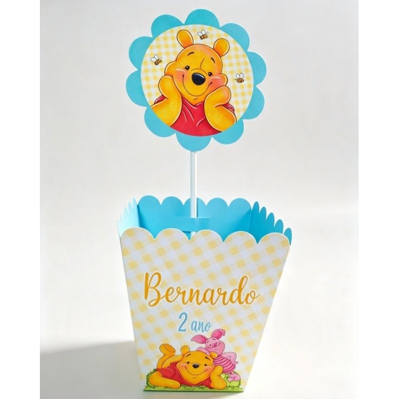 Centro de Mesa Personalizada Cachepô Ursinho Pooh Aniversário Infantil Lembrancinhas {Semi Montado }