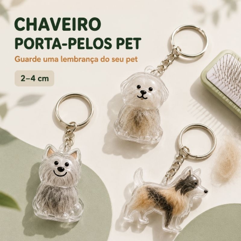 Chaveiro Porta-Pelos Pet Transparent para Cães Lembrancinha