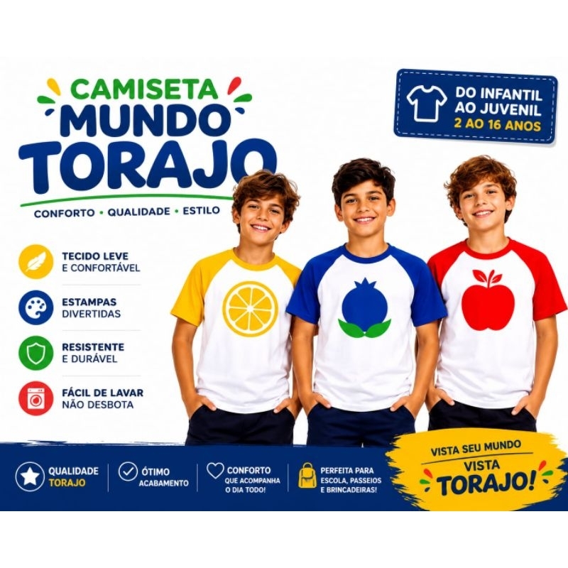Camiseta do Mundo Torajo Infantil Youtuber Unissex Juvenil Criança Festa Show Presente