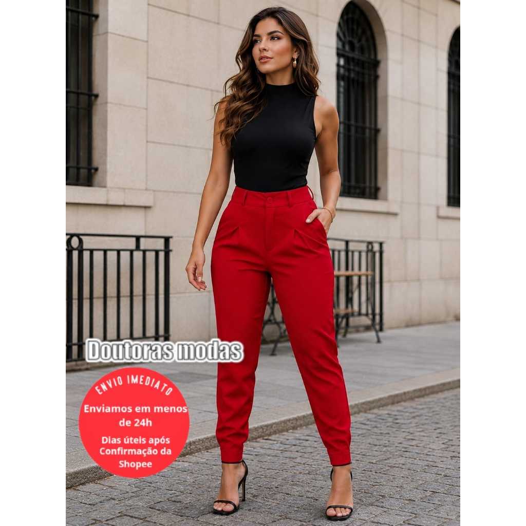 Doutoras Modas Calça Linho Estilo Cenoura Bolsos Laterais com Zíperes nas Pernas 8449