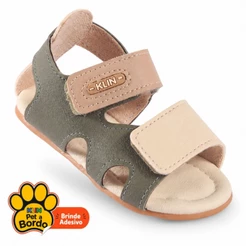 Sandália Papete Infantil Bebe Menino Klin Cup cake com Fecho em Velcro Verde Militar e Bege