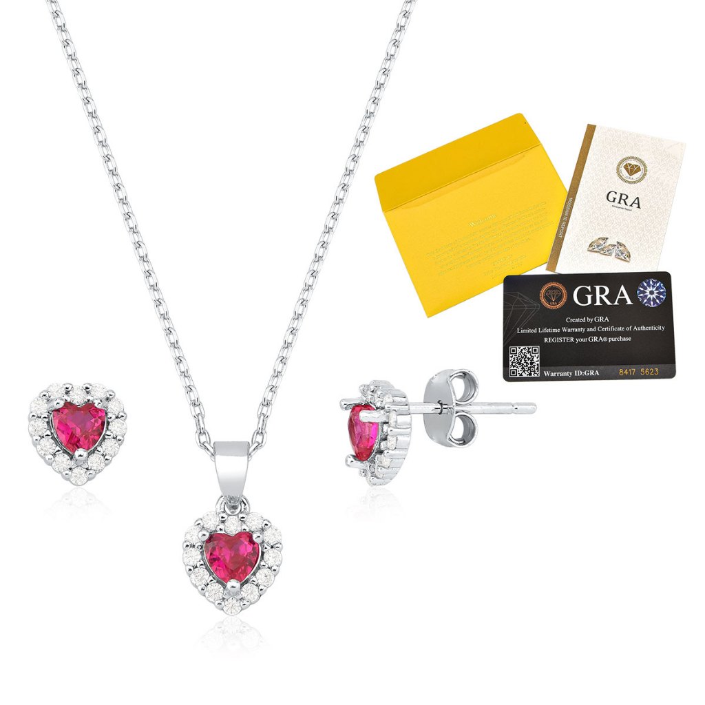 Kit Brinco e Colar Moissanite de Prata 925 Coração Cravejado