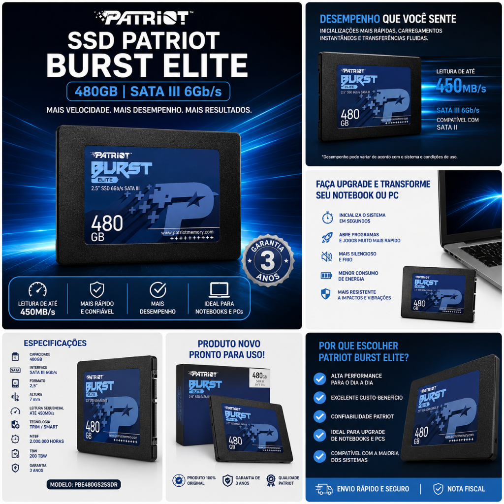 SSD Patriot Burst Elite 240GB 480GB SATA III 2.5" 6Gb/s Notebook PC