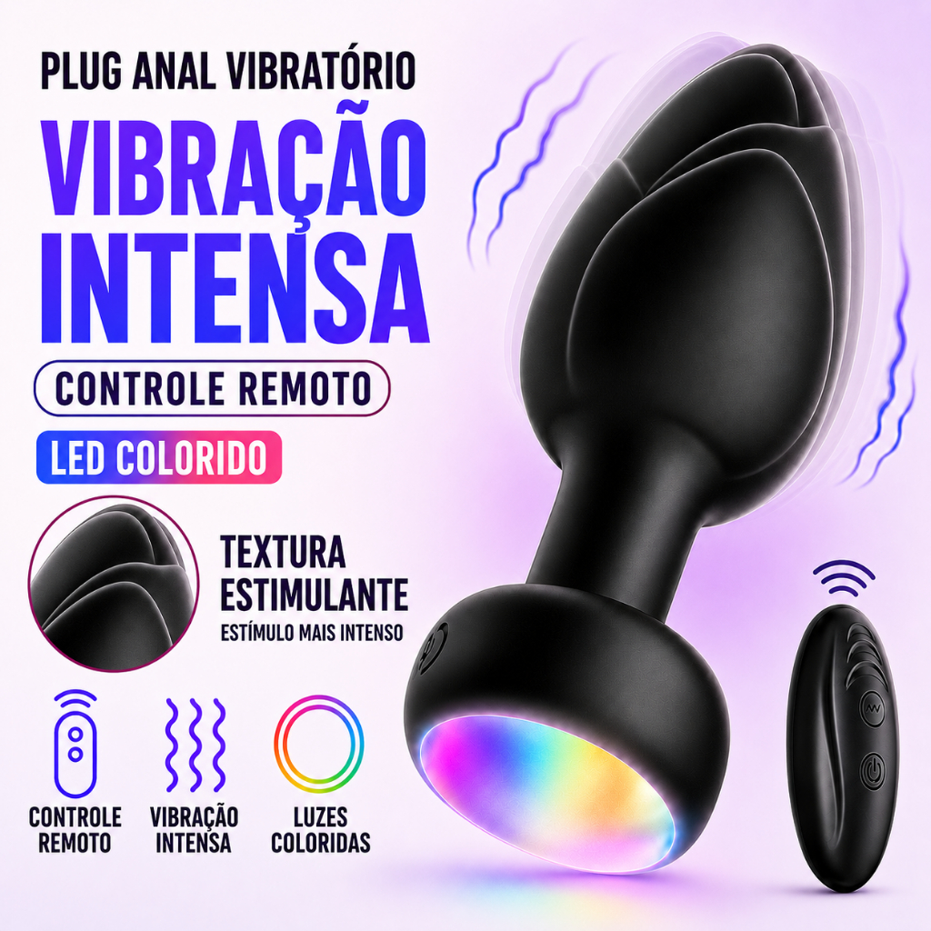 Plug Anal Vibratório com LED e Controle Remoto 10 Modos Recarregável Silicone Macio