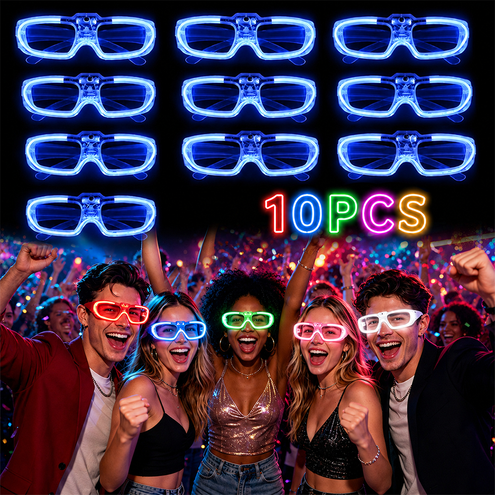 Kit 10 Peças Óculos LED Neon, Acessório Divertido Para Festas Rave Balada Eventos e Celebrações