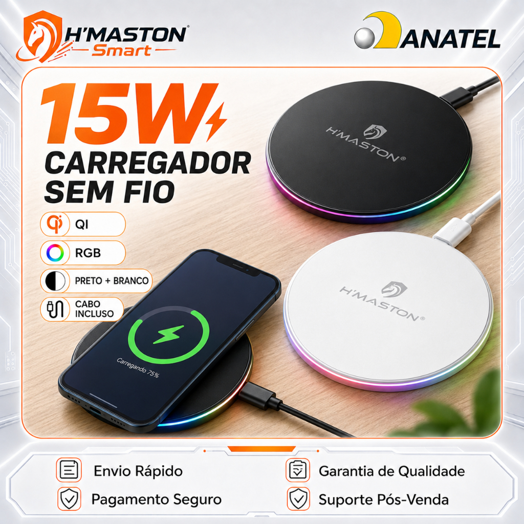 H'maston YD27 Carregador Por Indução Iphone Carregador Indução Iphone Carregador Magnetico Iphone RGB 15W