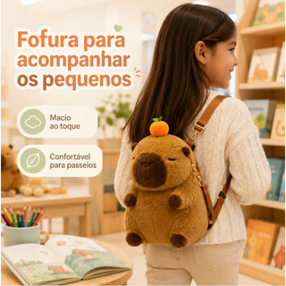 Mochila Infantil de Pelúcia Capivara Fofa Macia Mochila de Costas Infantil com Alças Ajustáveis