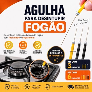 Agulha para desentupir fogão 3 ou 6 agulhas Agulha Desentupidora de boca de fogão