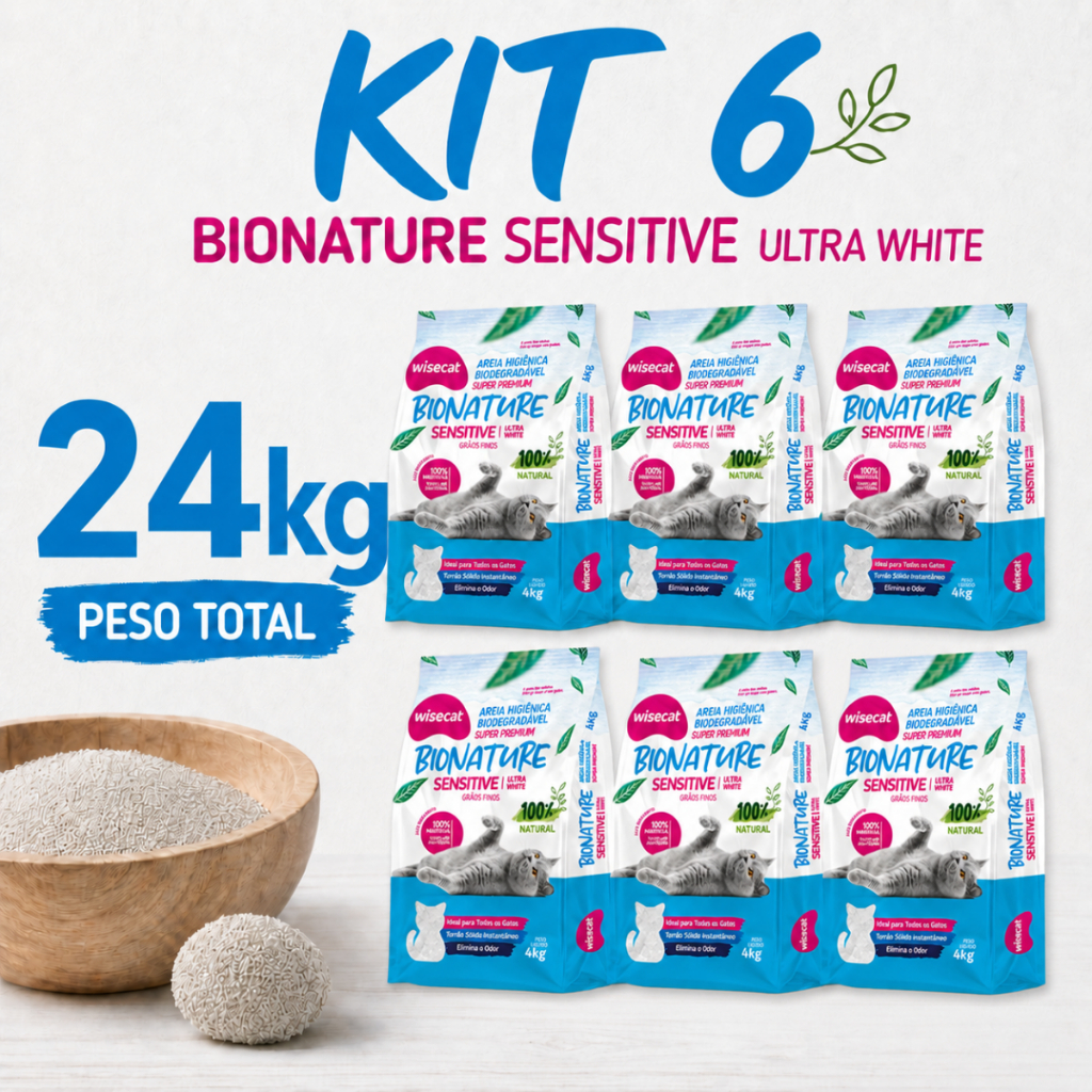 Areia Sanitária De Mandioca Grãos Finos Para Gatos Biodegradável Wisecat 4kg a 24kg