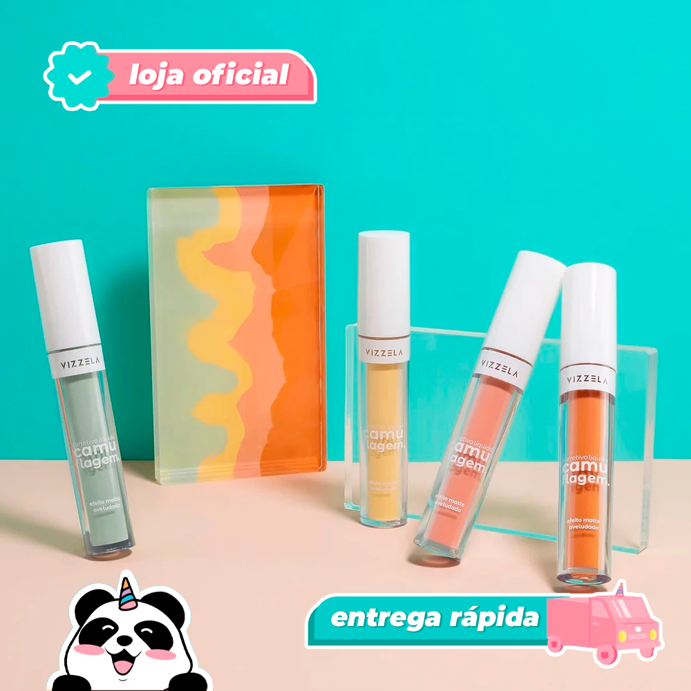 Kit Corretivo Camuflagem Salmão + Laranja + Verde + Amarelo Vizzela Cosméticos Original