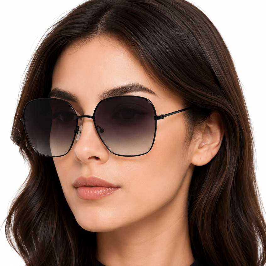 Óculos De Sol Feminino Quadrado Metal Retrô Pequeno Rosto Fino Lente Degradê Proteção UV400 MD-42