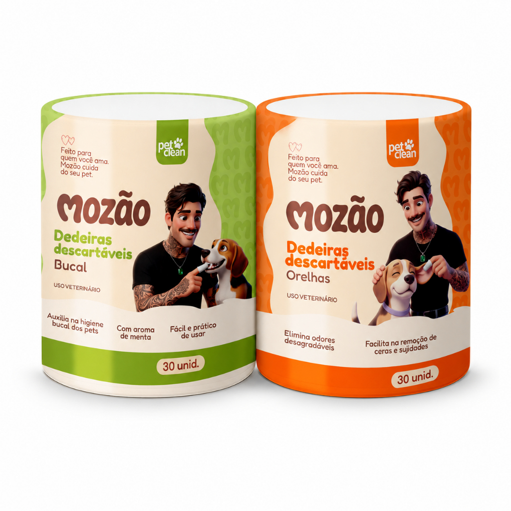 Dedal Descartáveis Bucal E Dedal Care Orelhas Cães e Gatos Higiene Bucal Pet Clean Mozão