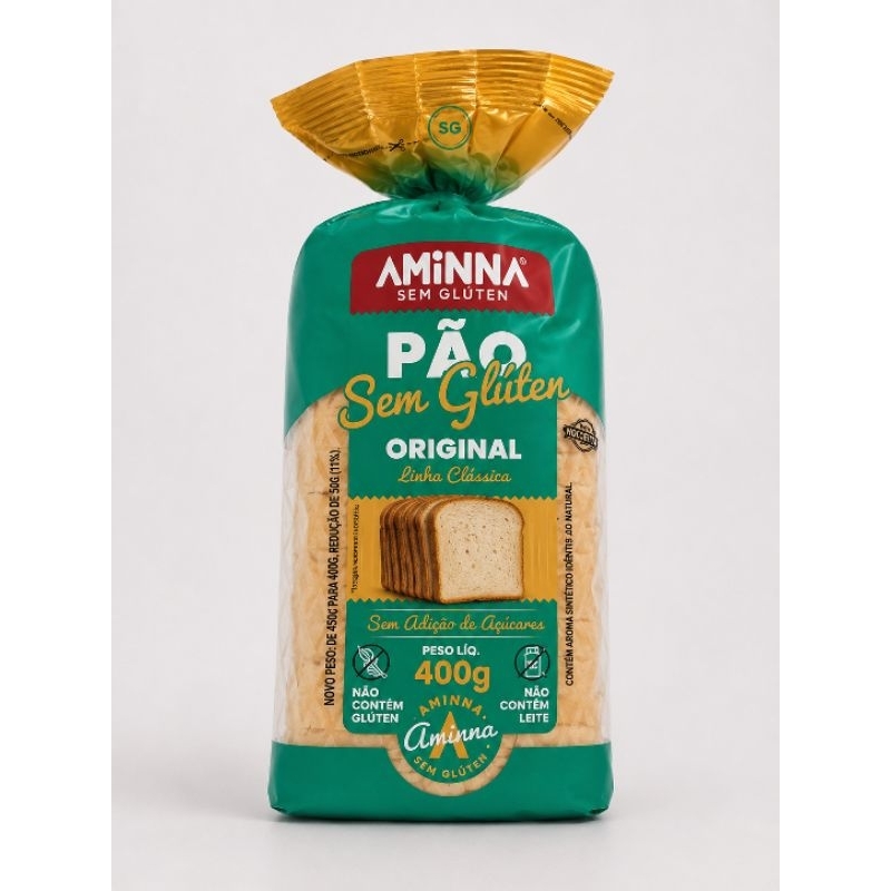 PÃO ORIGINAL, SEM GLUTEN, SEM LEITE, 400G - AMINNA