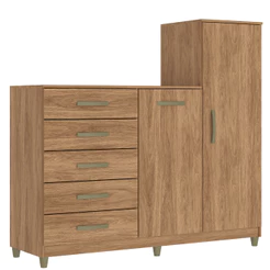 Cômoda 2 Portas 5 Gavetas com Pés Chicago CO170 Moderno MDP Cor Mel/Marrom-Claro - Fellicci Móveis