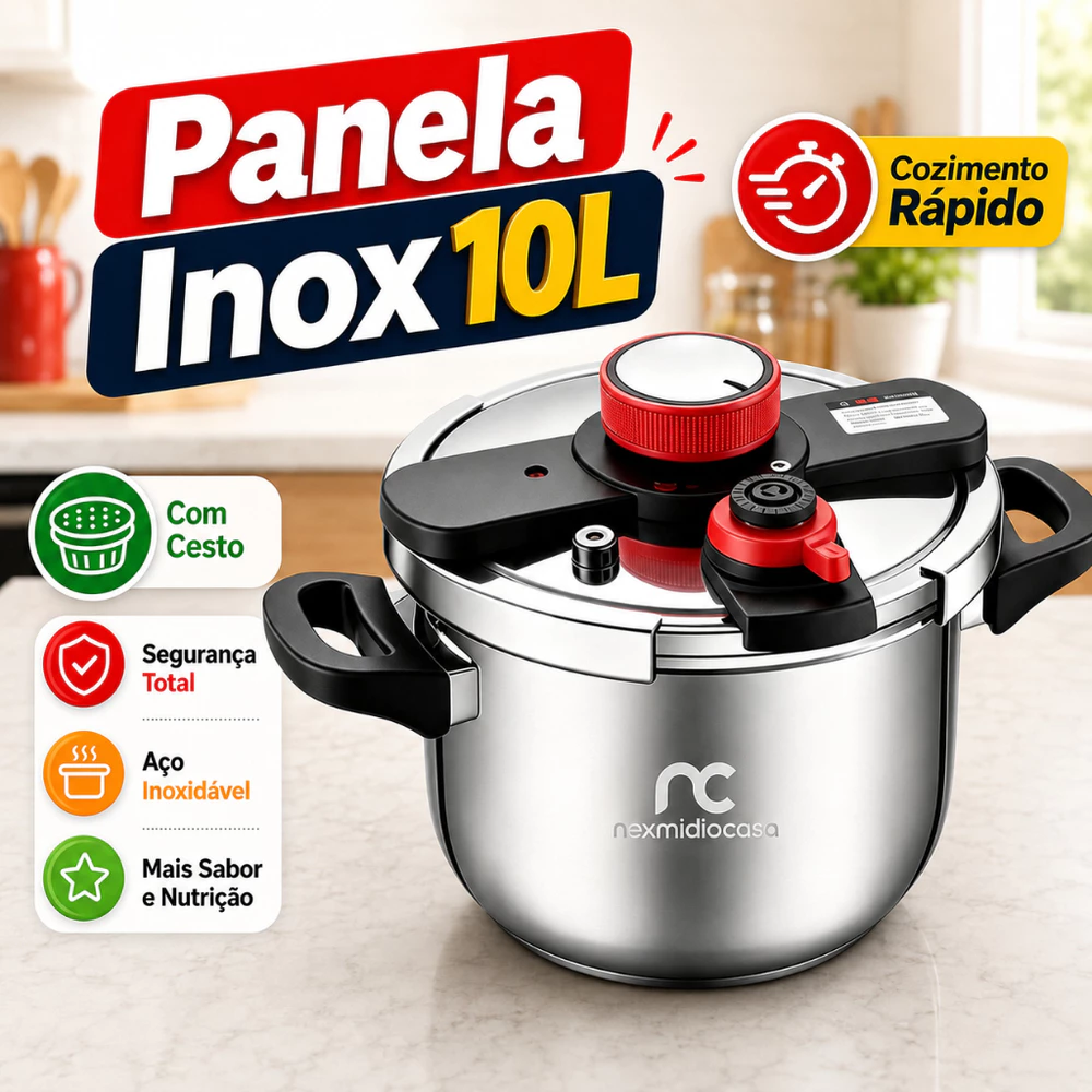Panela de Pressão Aço Inox 304 6L 7L 10L 100kPa para Indução e Gás