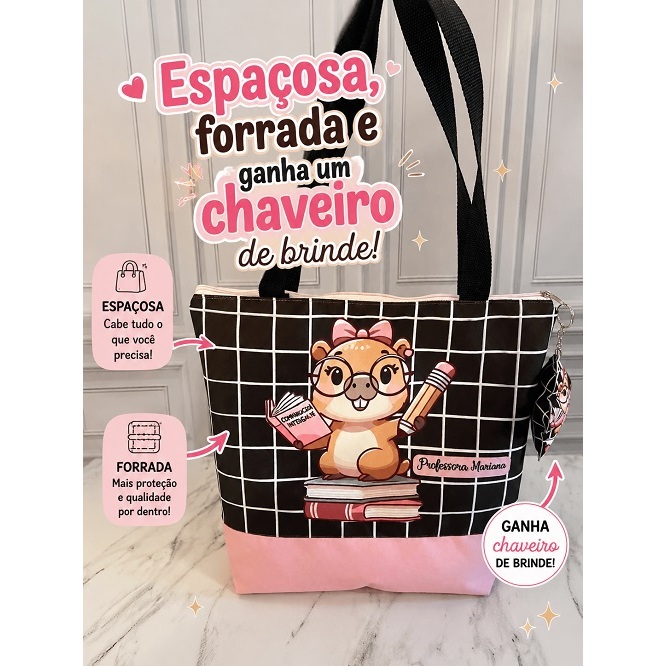 Ecobag para Professora Personalizada com Nome | Forrada e Espaçosa + Chaveiro