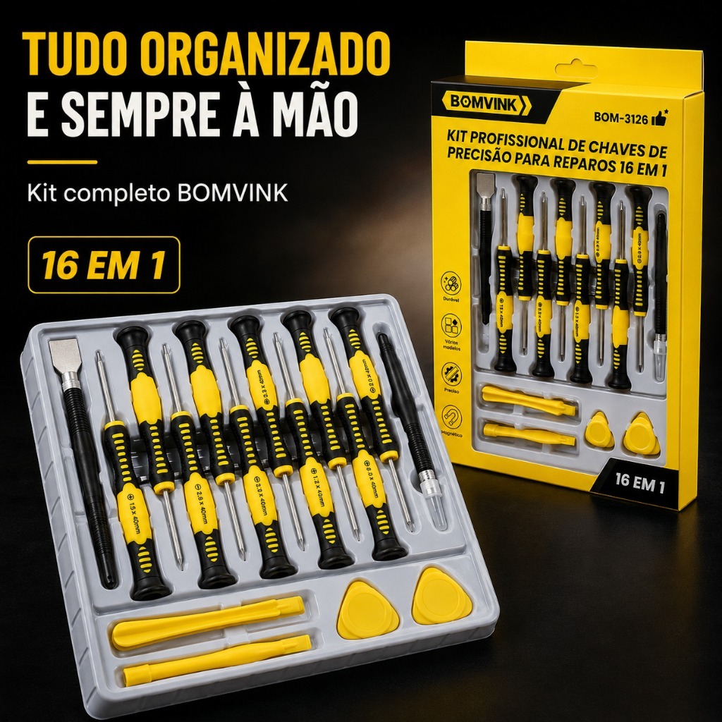 Kit de Chaves de Precisão 16 Peças com Pinças e Espátula para Celular e Eletrônicos