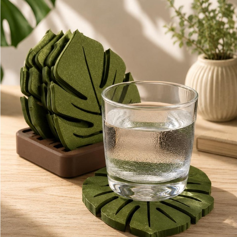 Conjunto de Porta-Copos Decorativo de Folha de Monstera Costela-de-adão com Suporte — imagem 2 de 2