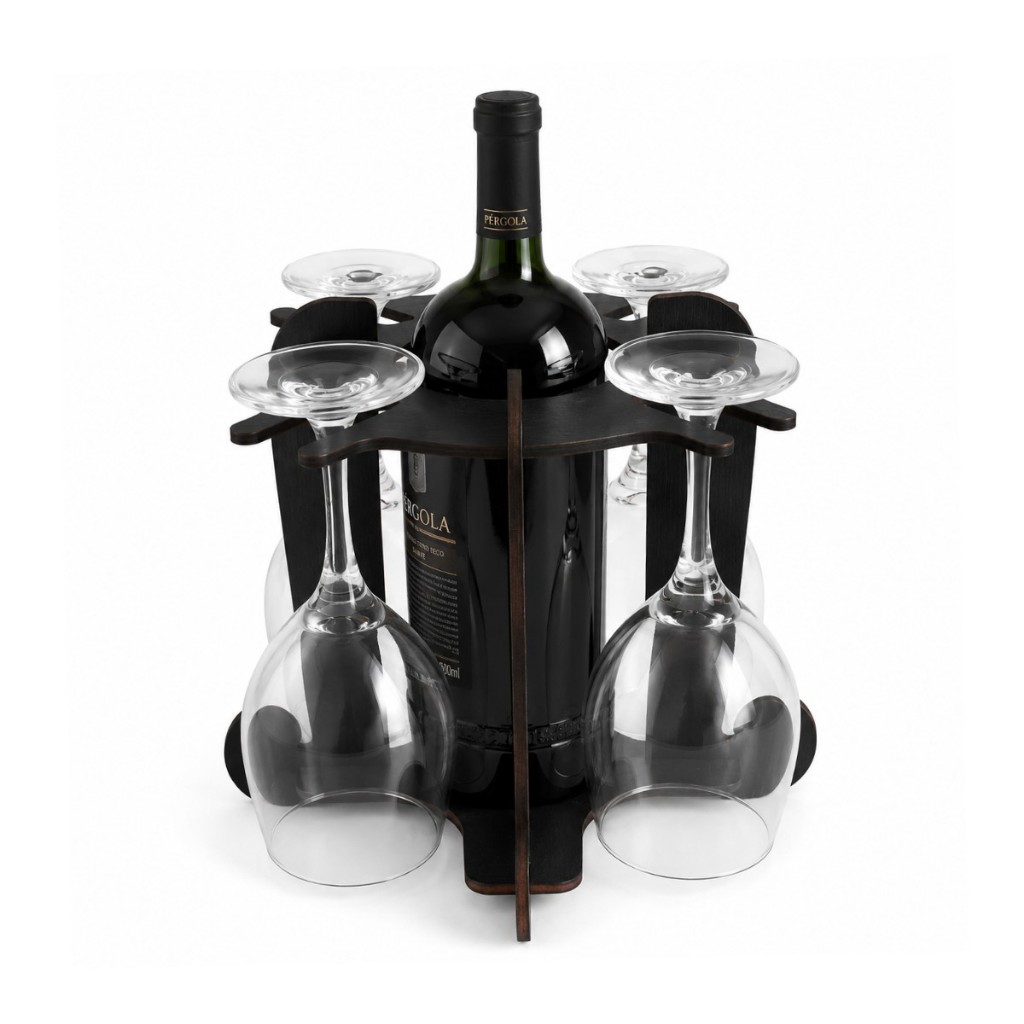 Adega de Vinho com Suporte para 4 Taças em MDF 4 mm Várias Cores para Bancada Mesa Jantar Festa e Presente