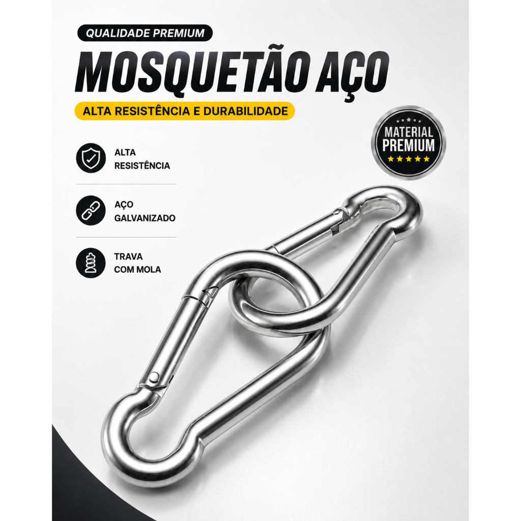 Kit 10 Mosquetão Aço Carbono 8cm 8x80 Trava Simples Academia Suporta 230kg