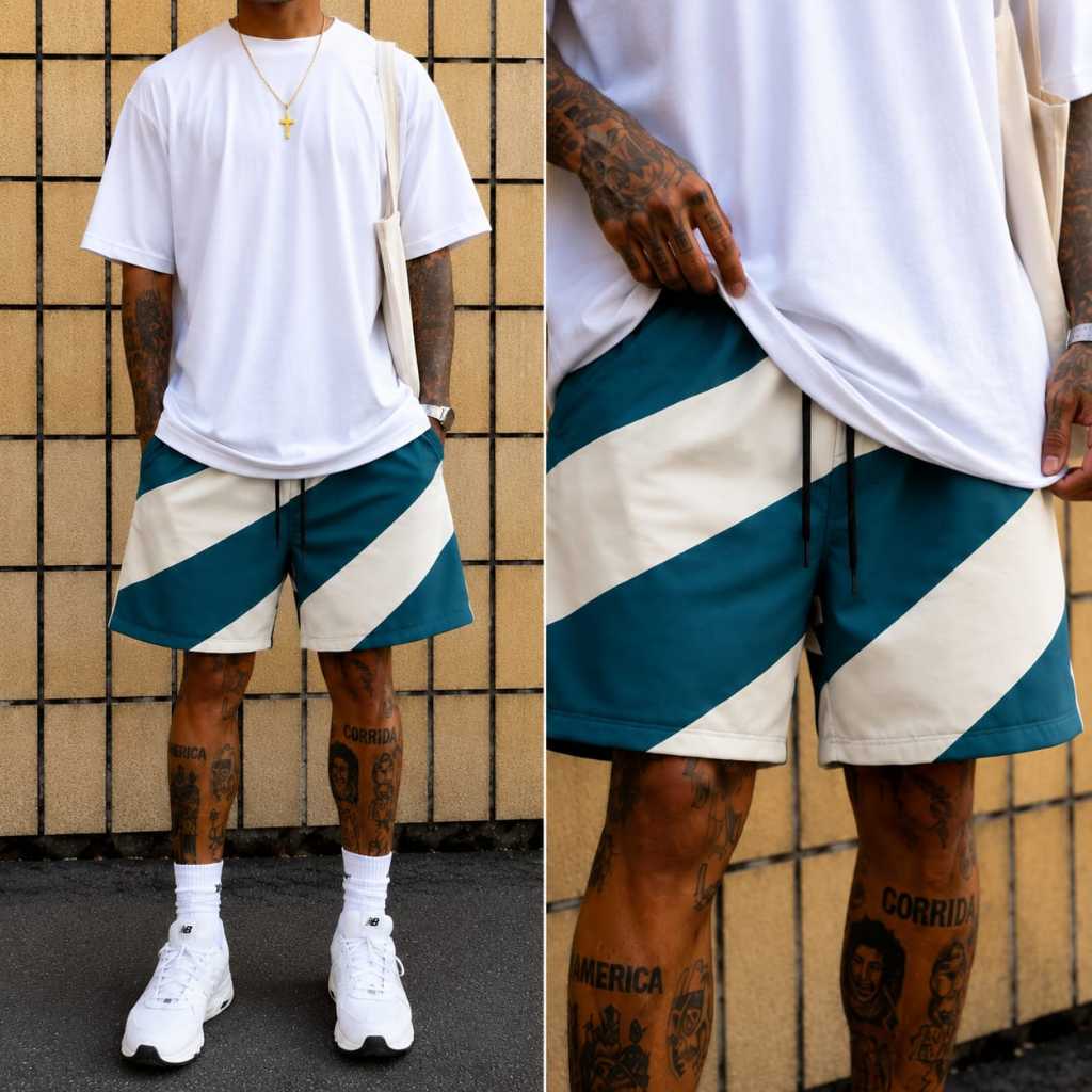Shorts Tactel Masculino Estampado Faixa Bermuda Listra Elastano Streetwear Masculina Treino