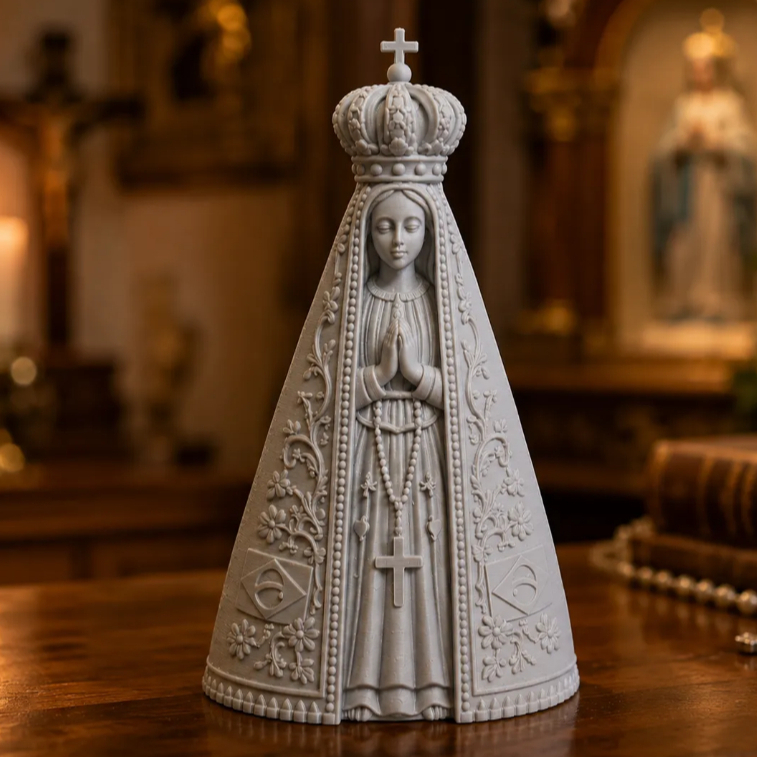 Imagem Nossa Senhora Aparecida Cinza Escultura Decorativa 3D Estatua Religiosa Presente Católico