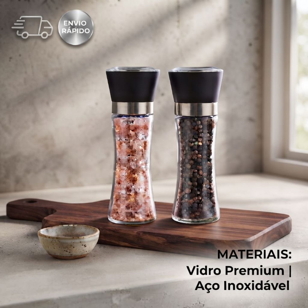 Moedor Manual 210ml Para Sal Pimenta Temperos Vidro Inox Triturador Condimentos Culinária Mesa