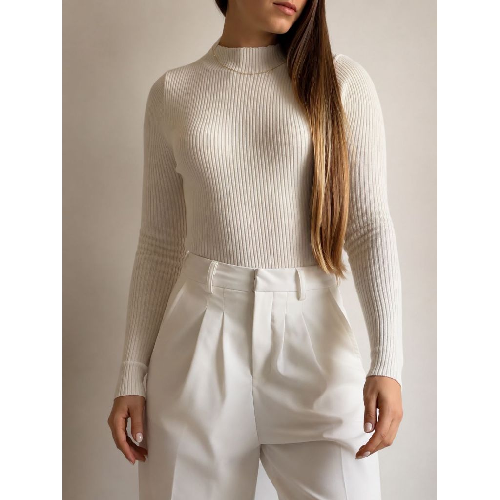 Blusa Tricô Modal Canelada Cacharrel Tricot Inverno Gola Alta