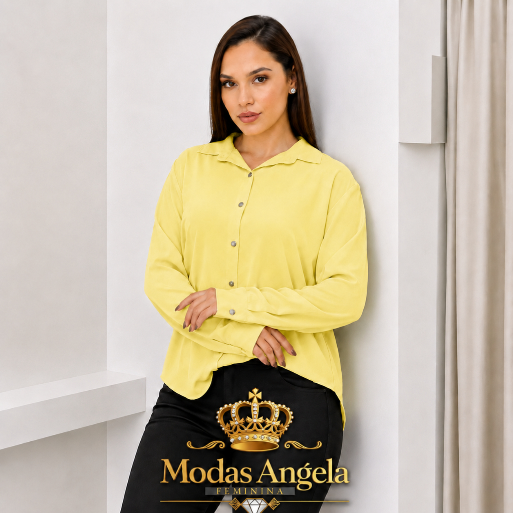 Camisa Feminina LISO Social Calorinho Manga Longa Viscolinho Premium Leve Com Botões Elegante Soltinho Entrega Rapida
