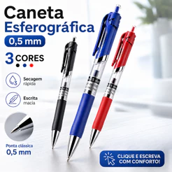 Kit com 12 Caneta Esferográfica Economic 5.0mm 12 Unidades Azul Escrita Perfeita Escolar Papelaria