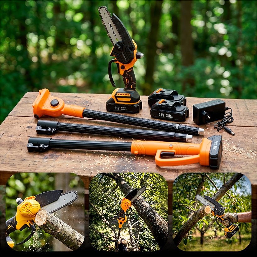 Motosserra Motopoda Elétrica 21v Profissional Sabre 15cm 2 m 1 Com 2 Baterias e Extensor