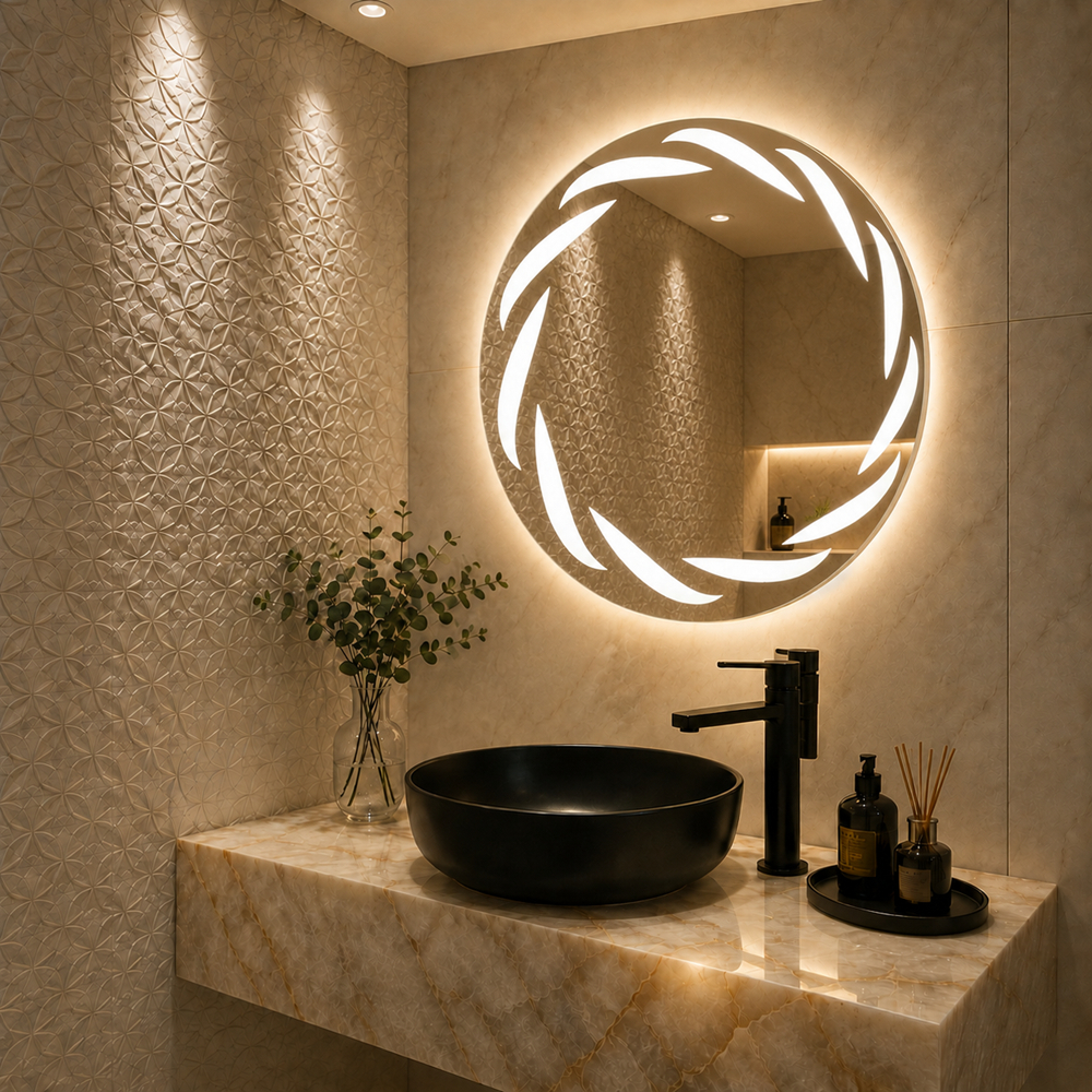 Espelho Redondo com SENSOR DE MOVIMENTO e 3 cores de LED juntas 60X60cm, Quarto, Banheiro, Camarim