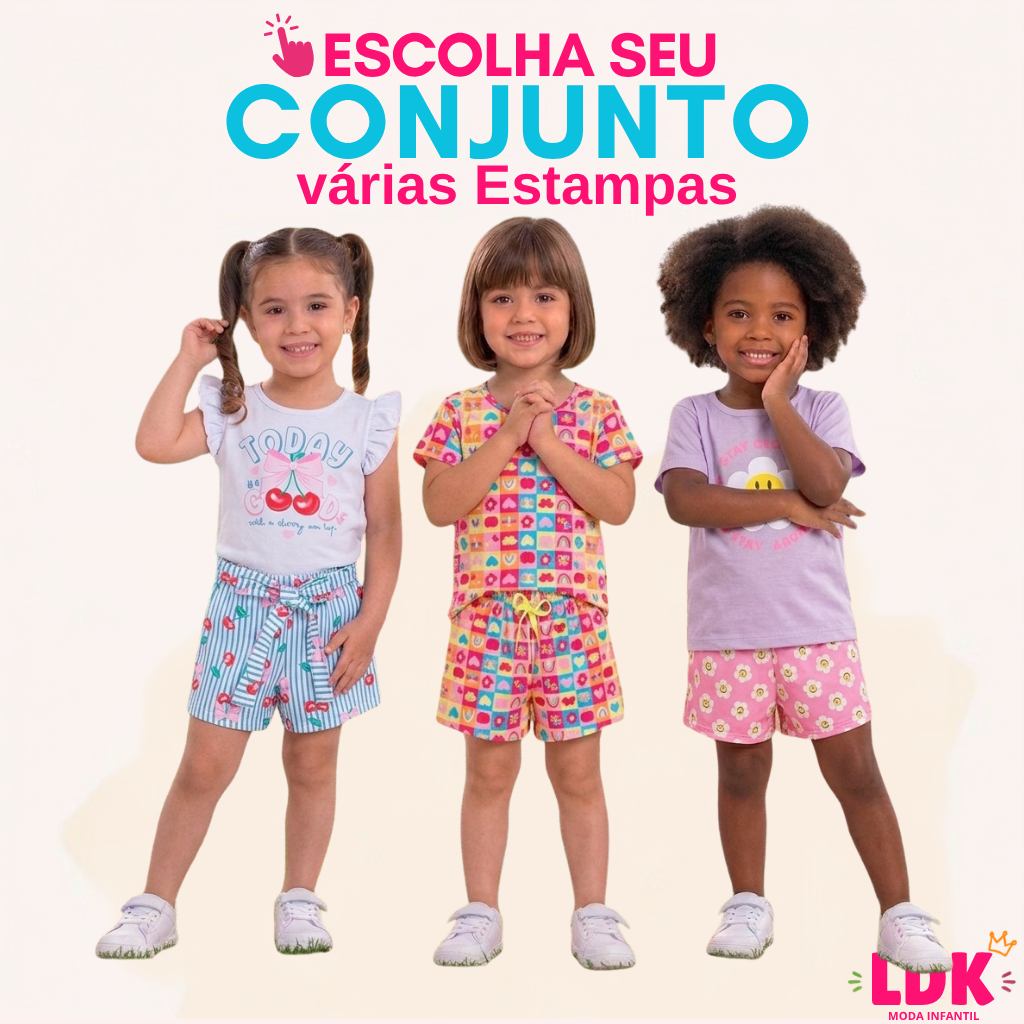 Conjunto Infantil Verão Menina Estampado Bebe Feminino Verão 01 a 03 Anos Verão