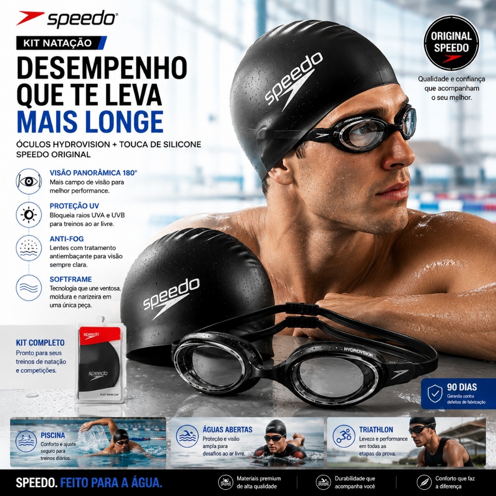 Kit Natação Óculos Hydrovision + Touca Silicone Speedo Original