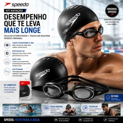 Kit Natação Speedo com Óculos Hydrovision Antiembaçante e Touca de Silicone Original para Piscina