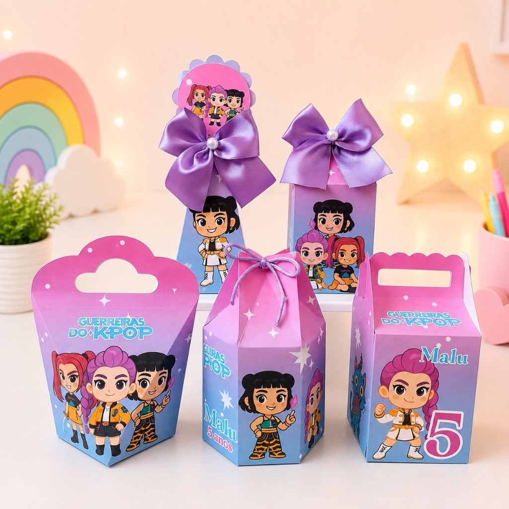 Kit Personalizado Guerreiras Kpop Cute 2.0 (Pegue e monte) Lembrancinhas Caixinhas menina Aniversário