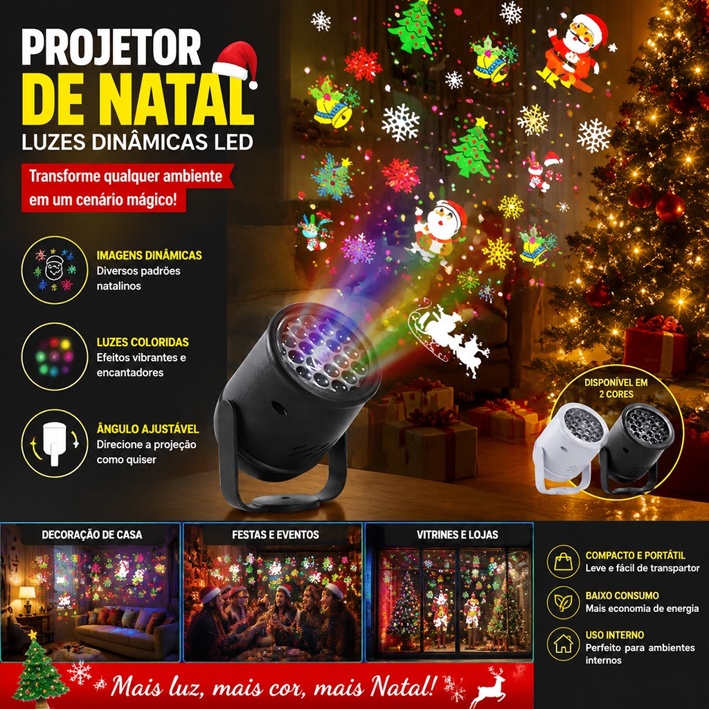 Projetor LED Natalino Decoração Natal Luzes Desenhos Natalinos Projeção Casa Jardim Festas Parede