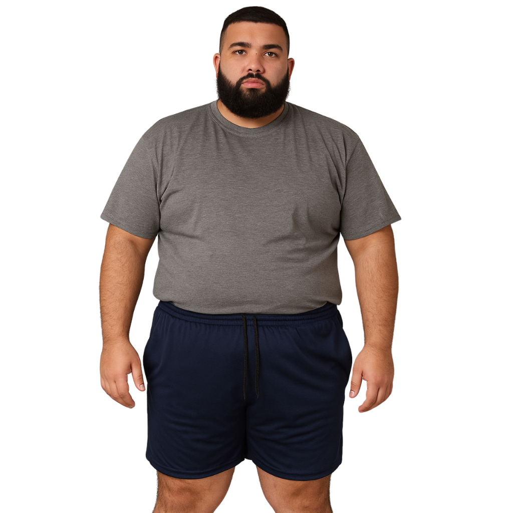 Short duplo 2 em 1 Plus size tamanho G1 G2 extra grande com bolso secreto cordão e porta toalha
